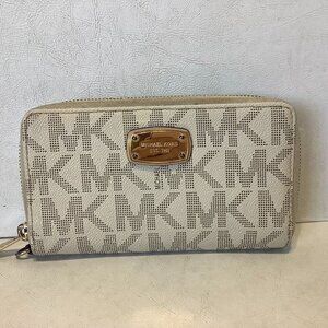 Michael Kors Jet Set Zip Wristlet Wallet Signature White 7" x 4" NO STRAP